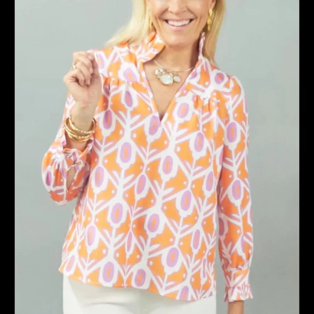 CK Bradley Kilim print ruffle neck blouse S - Picture 3 of 9